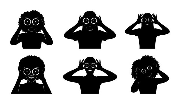Diverse Silhouettes of People Looking Through Binoculars, Set of Six Expressions, Observing and Discovery Vector Icons