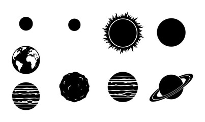 Solar System Icons, Celestial Bodies Collection, Cosmic Elements Set, Space Planets and Sun Vector Graphics © Ariful