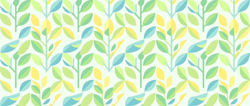 Green yellow and blue leafy plant pattern background illustration with fresh natural aesthetic