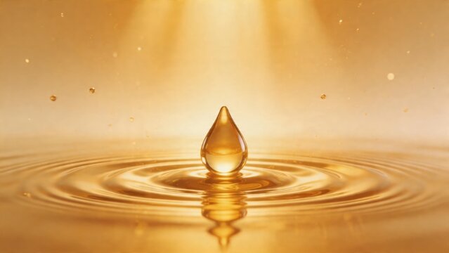 Golden liquid drop creating ripples