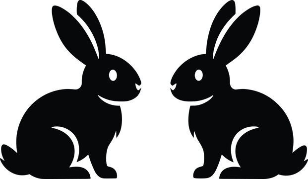 Rabbit silhouettes facing each other cute bunny pair isolated on white background animal icon design pet wildlife symbol minimalist illustration