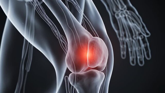 3D medical animation highlighting human knee joint pain