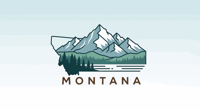 Montana mountain range landscape logo illustration.
