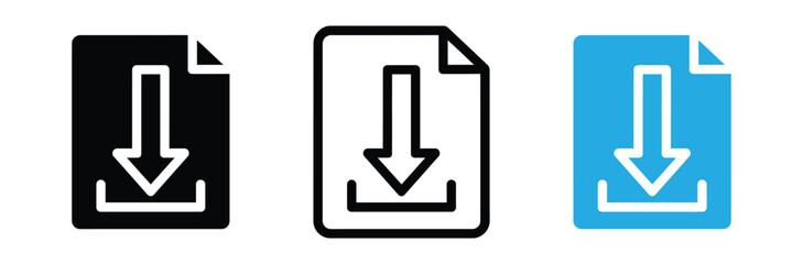 Fototapeta premium Download icons in black, White, And blue for file upload and data transfer concepts