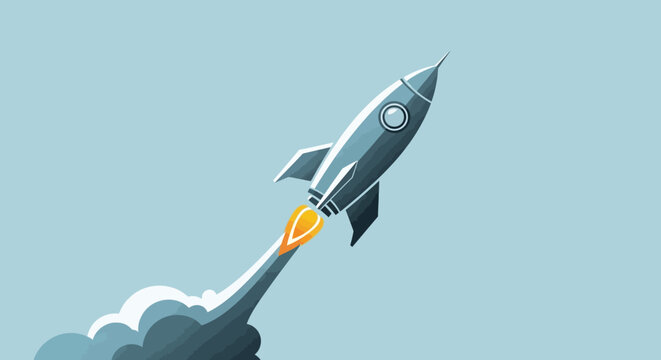 A rocket ship blasting into space.