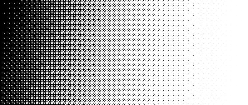 Pixelated bitmap gradient texture. Black and white dither pattern background. Abstract glitchy pattern. 8 bit video game screen wallpaper. Border Wide. Pixel art retro Illustration.Eps10