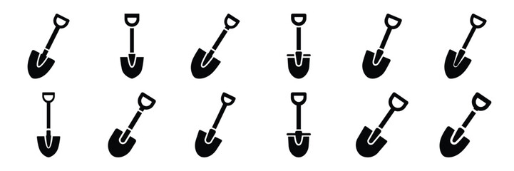 Summer beach icon set with sand shovel 12 black silhouette icons. © KartikChandro