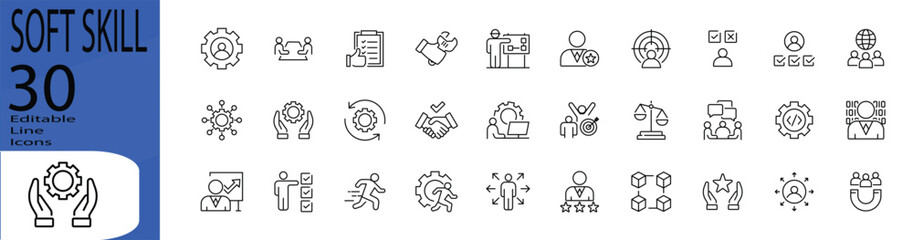 Fototapeta premium Soft Skill line editable icon set. Editable stroke. Vector illustration.
