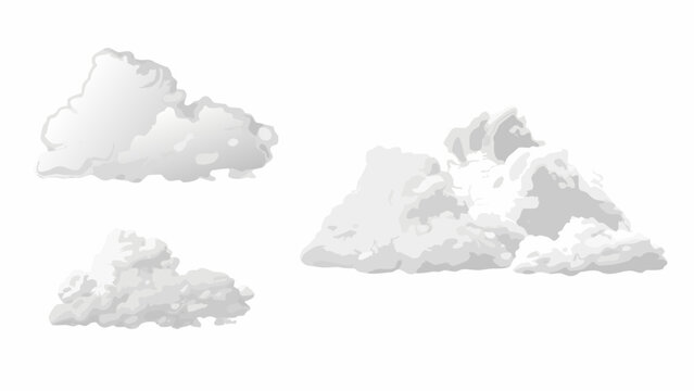 Realistic cloud formations a set of three fluffy white clouds isolated on a white background high quality professional