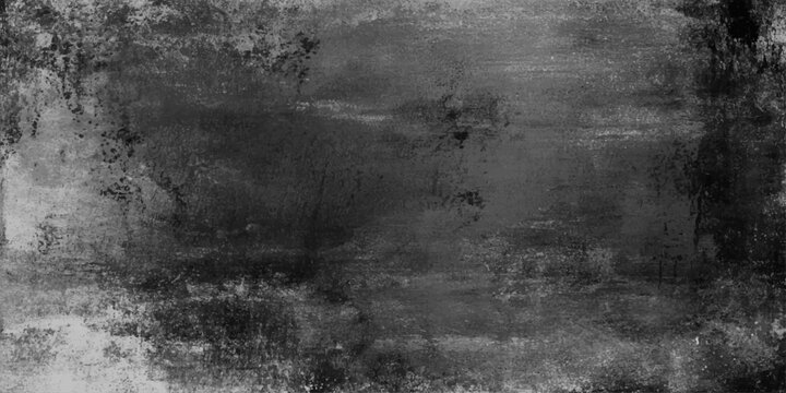 A dark vintage black and white grunge background features a textured stone wall pattern with old gray concrete and nature elements like snow and trees for a weathered paper design