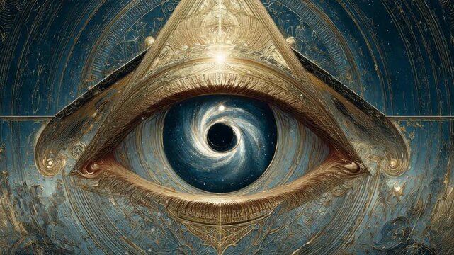 Mystical eye of god with a galaxy pupil looking into space and cosmic events