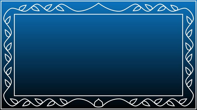Ornamental white leaf frame with animated floral vine border and retro video player UI overlay on blue gradient background. 4k video