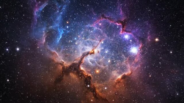 Colorful cosmic nebula with glowing gas clouds and bright stars. colorful nebula cloud and bright star field deep space. sparkling  nebula