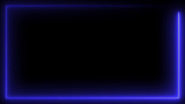 Abstract Blue Neon Glowing Rectangle Frame on Black Background; Futuristic Cyberpunk Gaming Border with Electric Laser Light Effect for Social Media, Video Overlay, and Digital Technology.
