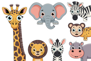 Cute wild animals peeking out vector illustration set featuring twelve animal characters. Includes giraffe, elephant, © Md