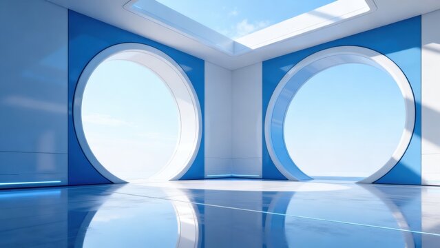 Futuristic room with circular windows