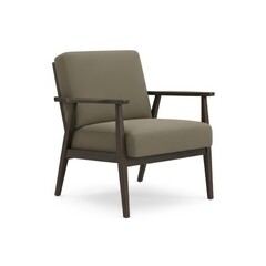 Fototapeta premium Modern single armchair with dark wooden frame and neutral fabric upholstery