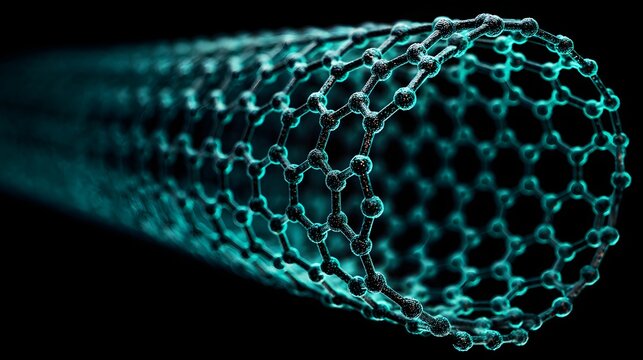 Carbon Nanotube Hexagonal Lattice Teal Cyan Dark Background Wide