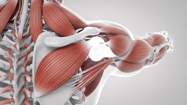 3D medical animation of shoulder joint and muscular anatomy movement