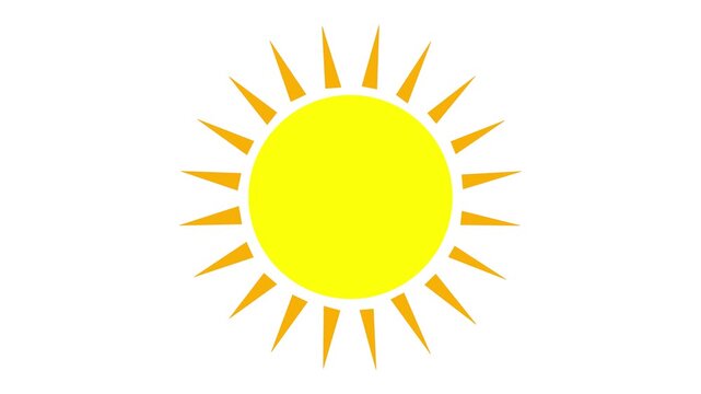 Yello sun shining with transparent background for samar. Sun with white outline 4k video.
