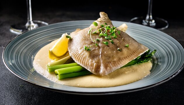 turbot gently poached in beurre monte served with a champagne sabayon and baby leeks