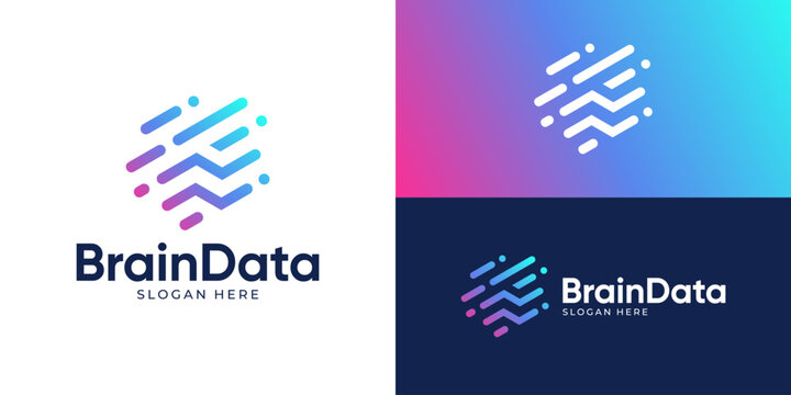 Creative modern brain data logo template. Abstract brain science symbol logo design vector illustration.