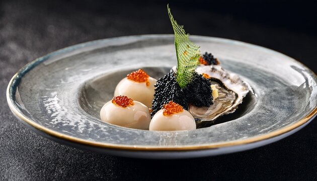 a signature amuse bouche featuring island creek oyster pearl tapioca sabayon and white sturgeon caviar luxurious yet delicately balanced