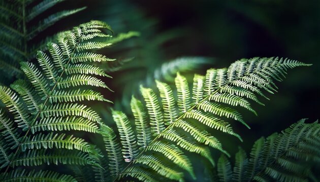 close up of fern leaves with a dark background