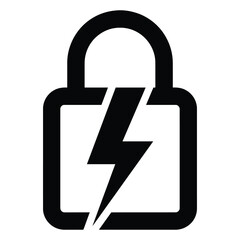 Flash energy padlock icon for electrical security and power lock © Abdus