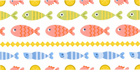 Colorful fish pattern seamless vector illustration on white background © Sukla