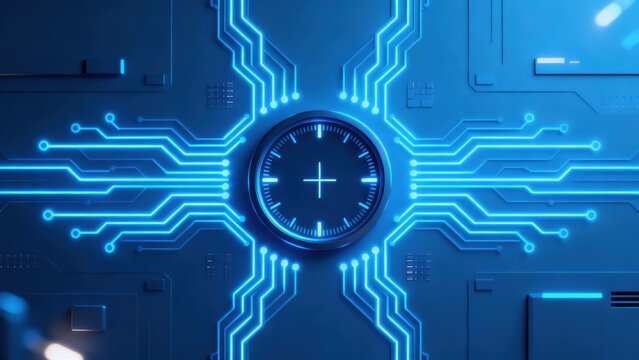 Futuristic circuit board with glowing lines