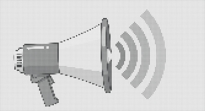 Illustration of A megaphone emitting sound waves for public speaking and announcements.