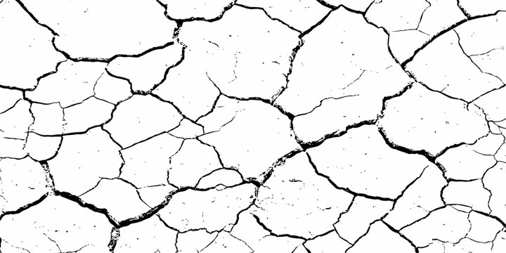 Natural distressed cracked soil texture with dramatic monochrome fracture lines and rough rustic terrain surface for abstract backgrounds.