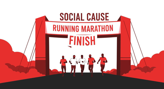 Marathon Runners Approaching Finish Line, Representing Hope, Charity, And Unity In Sport