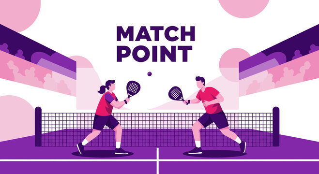 Match Point Illustration, Two Players Engaged in a Padle Tennis Game, Competition Focused
