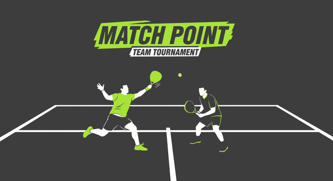 Match Point Team Tournament Design Depicting Two Players in a Dynamic Padel Tennis Match