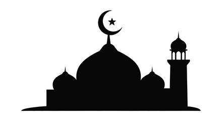 mosque silhouette with domes and minaret on white background high quality © ASK_Studio