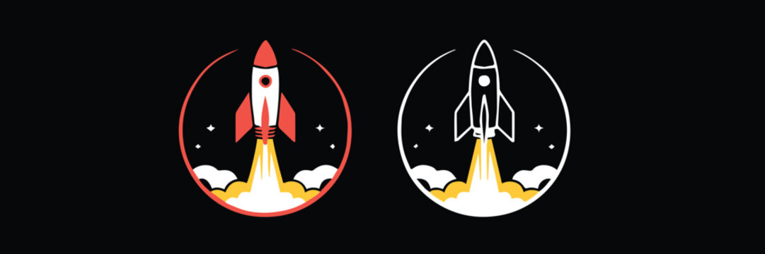 rocket emblem flat vector two rockets in circular frames