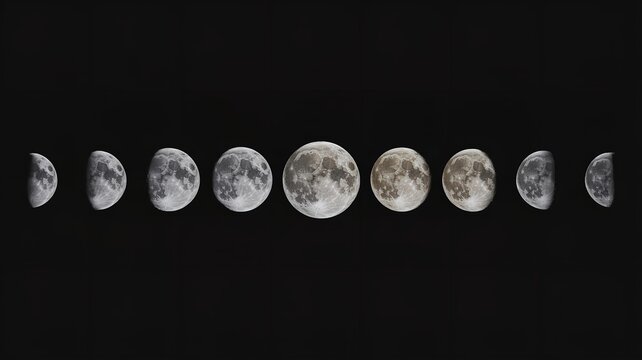 Sequence of lunar cycles showing the various phases of the moon during orbit.