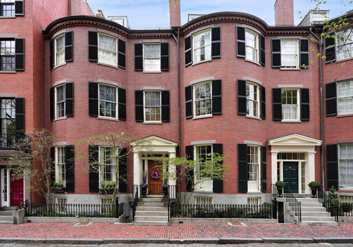 Historic curved front townhouses, Beacon Hill area of Boston, Massachusetts