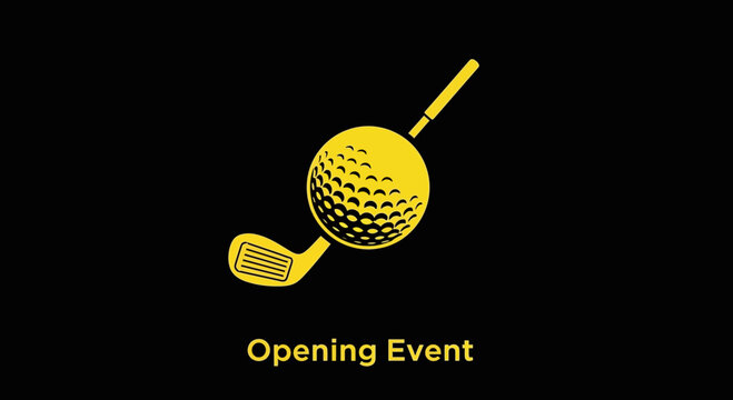 Minimalist Golden Golf Icon Design Against Black Background, Perfect For Event Promotion