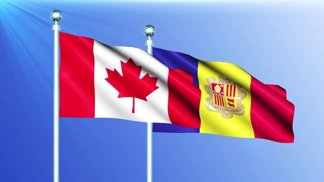 Andorra and Canada National Flag Waving on Pole Loop