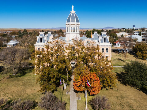 Marfa County Courthouse, a 19th century historic building at the centre of the town of Marfa