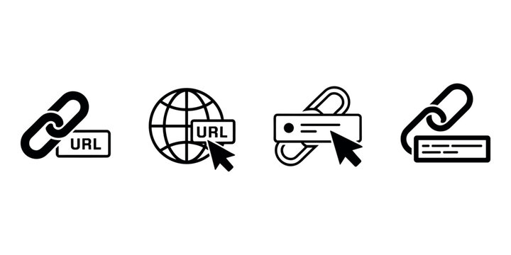 Four black and white representing web links and U R Ls link URL web link internet connection hyperlink  in white background