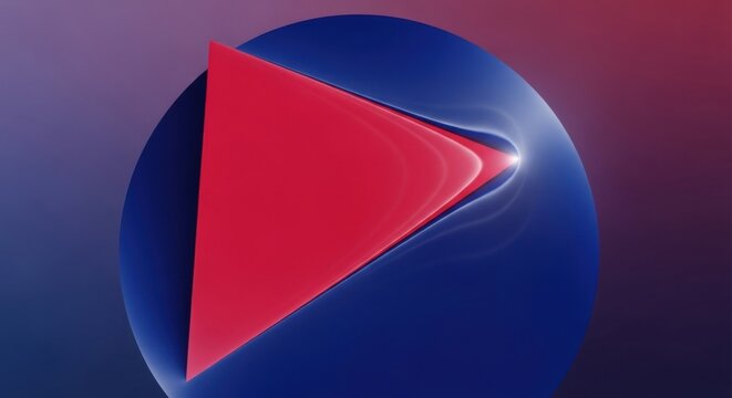 Abstract Play Button Design on Gradient Background With Blue Sphere and Red Triangle