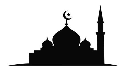 mosque silhouette with domes and minaret on white background high quality © Ferdous_Studio