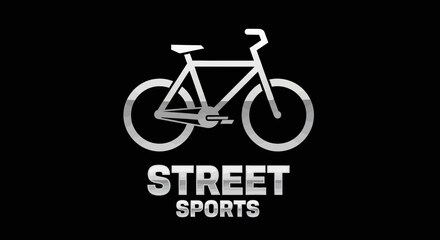 Fototapeta premium Minimalist Street Sports Logo: Metallic Bicycle in a Sleek, Glossy Black Backdrop