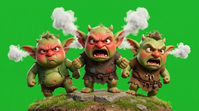 Three Angry Cartoon Trolls with Steam Coming from Their Heads.