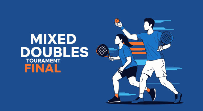 Mixed Doubles Tournament Final: Dynamic Action of Sport in Blue and White Illustration Design