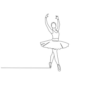 Ballet girl continuous line. Continuous one line drawing of ballet girl. Ballerina dancer concept. Single line drawing